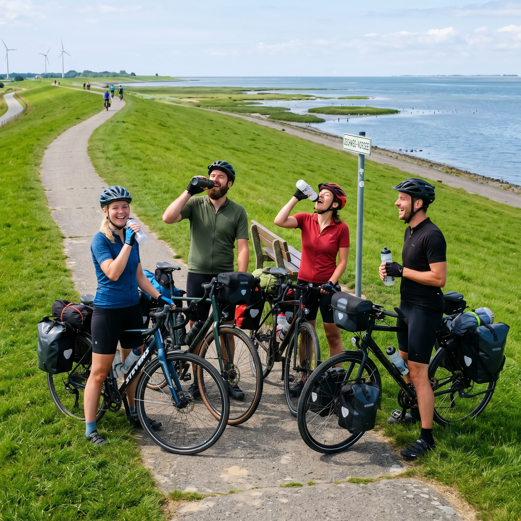 Radfahrer am Deich Fahrradpension